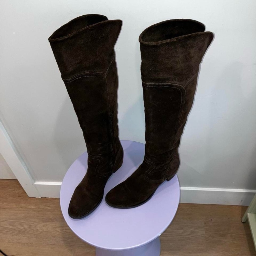 Vintage 90s y2k ITALIAN Women's Brown Suede Knee-High Boots - Picture 6 of 7